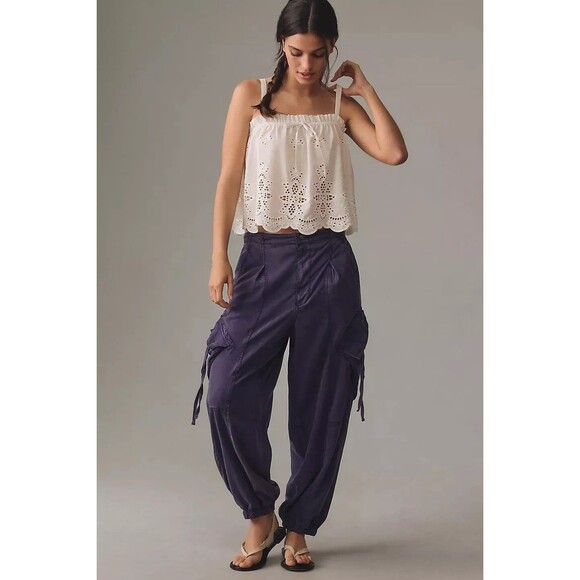 Anthropologie Pilcro Offshore Linen Parachute Pants Cargo High Rise SP 278611